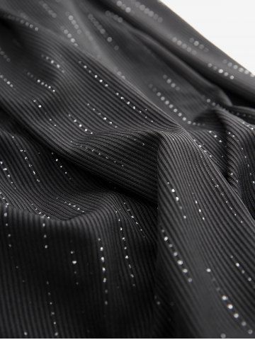 Plus Size Glitter Line Insert Lace Up Ribbed Pull On Flare Pants