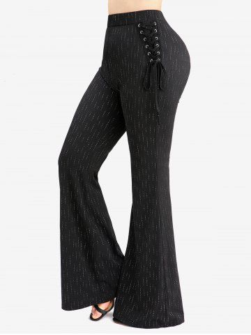 Pantalon Evasé Ligne A Côtelé Grande Taille à Lacets à Paillettes - BLACK - 2X | US 18-20