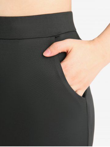 Plus Size Floral Flocking Mesh PU Leather Patchwork Pockets Leggings