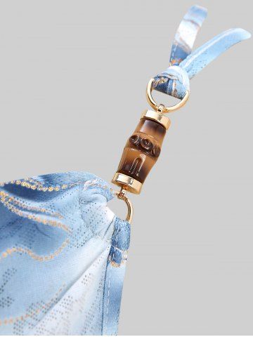 Plus Size Cowl Neck Gilding Ombre Flower Print Pointelle Hollow Out Layered Ruffles Crisscross Backless Cami Top