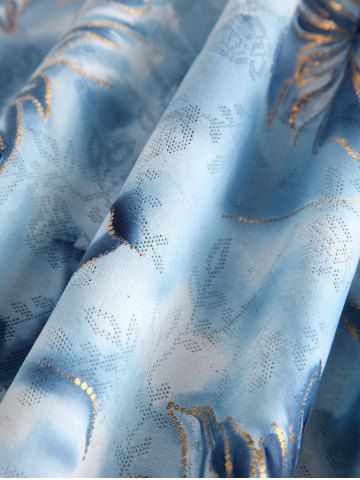 Plus Size Cowl Neck Gilding Ombre Flower Print Pointelle Hollow Out Layered Ruffles Crisscross Backless Cami Top