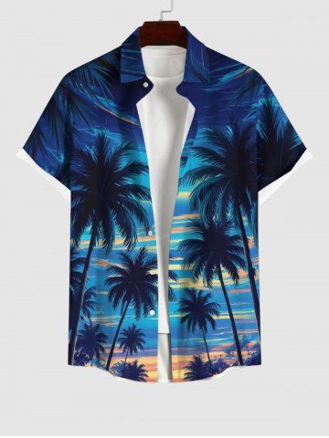 Chemise hawaïenne grande taille à imprimé cocotiers et ciel ombré pour homme - MULTI-A - 6XL