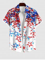 Chemise Drapeau Américain Etoile Colorée Imprimée avec Poche de Grande Taille pour Homme - Multi-A 4XL