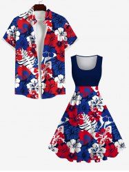 Patriotic American Flag Hibiscus Flower Palm Tree Leaf Print Patriotic Plus Size Matching Outfit -  