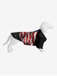 Pet's Turn-down Collar Fire Flame Patriotic American Flag Print Button Shirt -  