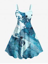 Plus Size Turtle Blue Ocean Sea World Map Pattern Print Hawaii Tank Dress -  