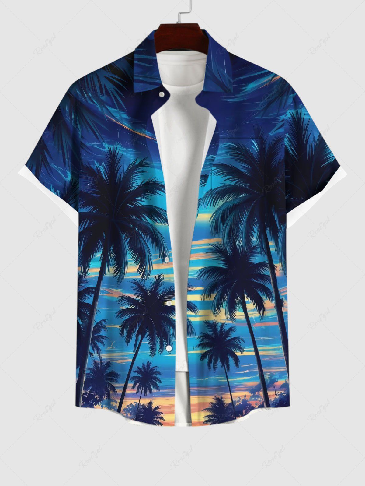 Chemise hawaïenne grande taille à imprimé cocotiers et ciel ombré pour homme Multi-A 5XL