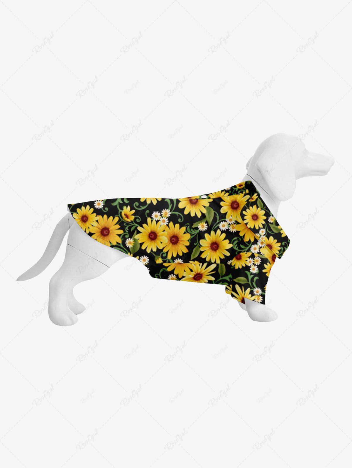 Shop Pet's Turn-down Collar Daisy Flower Leaf Print Button Shirt  