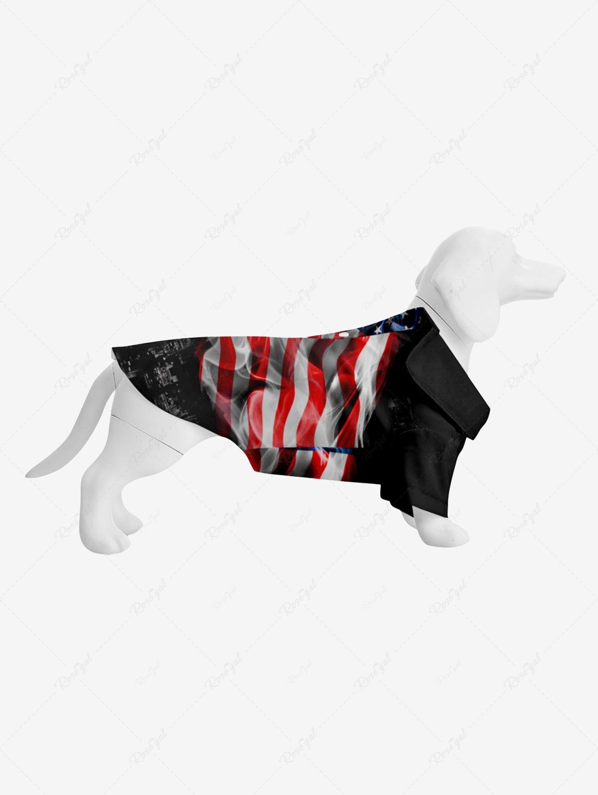 Discount Pet's Turn-down Collar Fire Flame Patriotic American Flag Print Button Shirt  