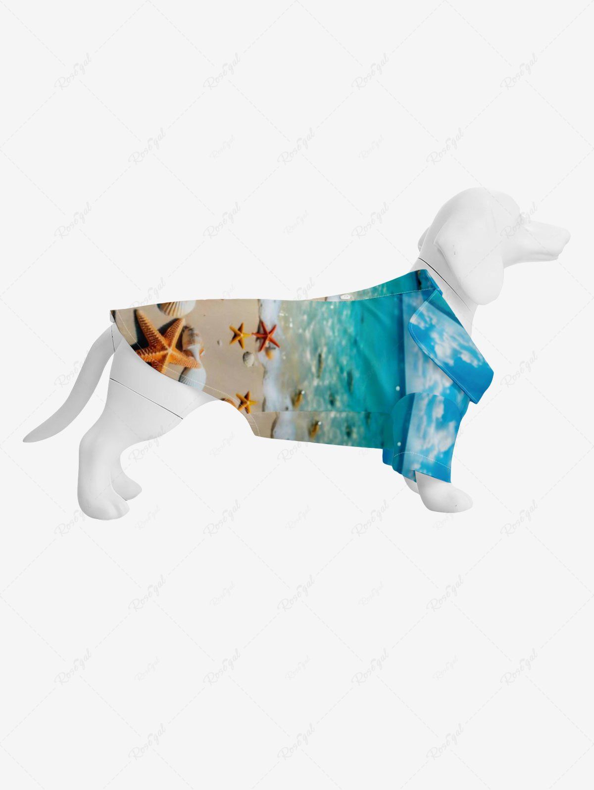 Fancy Pet's Starfish Shell Beach Ombre Sky Sea Print Hawaii Button Shirt  