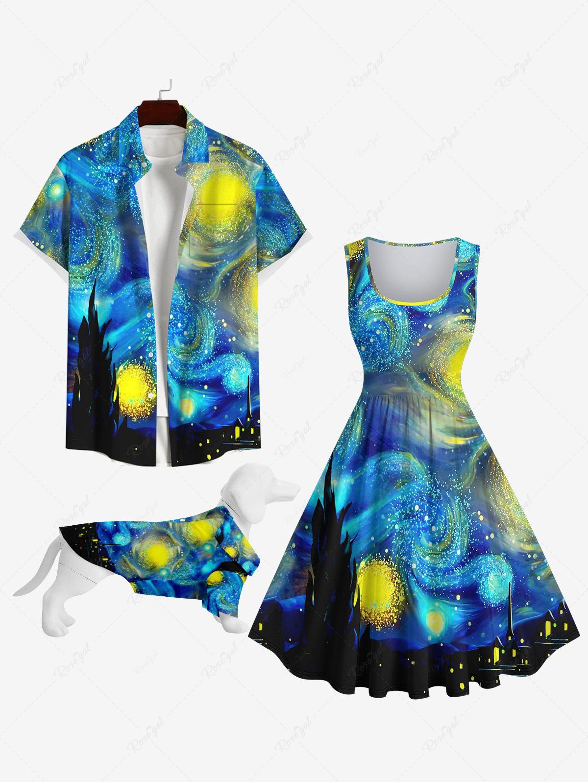 Hot Vintage Glitter Spiral Painting Galaxy Print Hawaii Dog And Owner Matching Outfits  