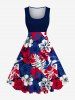 Patriotic American Flag Hibiscus Flower Palm Tree Leaf Print Patriotic Plus Size Matching Outfit -  