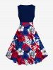 Patriotic American Flag Hibiscus Flower Palm Tree Leaf Print Patriotic Plus Size Matching Outfit -  