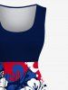 Patriotic American Flag Hibiscus Flower Palm Tree Leaf Print Patriotic Plus Size Matching Outfit -  
