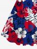 Patriotic American Flag Hibiscus Flower Palm Tree Leaf Print Patriotic Plus Size Matching Outfit -  
