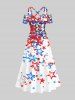 Cold Shoulder Colorful Stars Patriotic American Flag Print Plus Size Matching Set For Couples -  