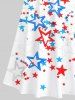 Cold Shoulder Colorful Stars Patriotic American Flag Print Plus Size Matching Set For Couples -  