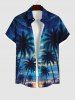 Cold Shoulder Coconut Tree Ombre Sky Print Plus Size Matching Hawaii Beach Outfit For Couples -  