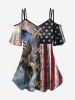 Cold Shoulder 3D Lace Up Distressed Ombre Patriotic American Flag Eagle Print Plus Size Matching Set For Couples -  