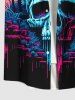 Plus Size Skull Cave Coconut Tree Mountain Print Hawaii Button Pocket Shirt For Men -  