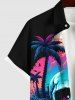 Plus Size Skull Cave Coconut Tree Mountain Print Hawaii Button Pocket Shirt For Men -  