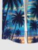 Plus Size Coconut Tree Ombre Sky Print Hawaii Button Pocket Shirt For Men -  