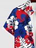 Plus Size Hibiscus Flower Palm Tree Leaf Print Buttons Pocket Hawaii Shirt For Men -  