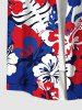 Plus Size Hibiscus Flower Palm Tree Leaf Print Buttons Pocket Hawaii Shirt For Men -  