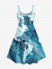 Plus Size Turtle Blue Ocean Sea World Map Pattern Print Hawaii Tank Dress -  