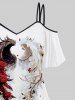 Plus Size Cold Shoulder Rose Flower Feather Wings Heart Print Cami T-shirt -  