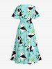 Plus Size Panda Bamboo Leaf Print Hawaii Split Dress -  