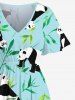 Plus Size Panda Bamboo Leaf Print Hawaii Split Dress -  