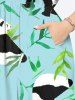 Plus Size Panda Bamboo Leaf Print Hawaii Split Dress -  