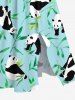 Plus Size Panda Bamboo Leaf Print Hawaii Split Dress -  