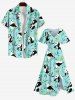 Plus Size Panda Bamboo Leaf Print Hawaii Split Dress -  