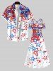 Plus Size Cold Shoulder Colorful Stars Patriotic American Flag Print Crisscross A Line Dress -  