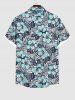 Plus Size Striped Flower Print Hawaii Button Pocket Shirt For Men -  