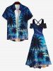 Plus Size Cold Shoulder Coconut Tree Ombre Sky Print Hawaii Crisscross A Line Dress -  