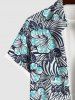 Plus Size Striped Flower Print Hawaii Button Pocket Shirt For Men -  