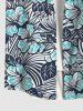 Plus Size Striped Flower Print Hawaii Button Pocket Shirt For Men -  