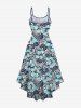 Plus Size Striped Flower Print Hawaii High Low Asymmetric A Line Cami Dress -  