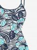 Plus Size Striped Flower Print Hawaii High Low Asymmetric A Line Cami Dress -  