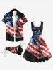 Pet's Turn-down Collar Fire Flame Patriotic American Flag Print Button Shirt -  