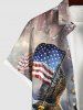 Plus Size 3D Lace Up Distressed Ombre Patriotic American Flag Eagle Print Button Pocket Shirt For Men -  