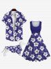 Pet's Turn-down Collar Ombre Floral Leaf Print Hawaii Button Shirt -  