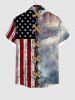 Plus Size 3D Lace Up Distressed Ombre Patriotic American Flag Eagle Print Button Pocket Shirt For Men -  