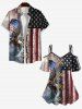 Plus Size Cold Shoulder 3D Lace Up Distressed Ombre Patriotic American Flag Eagle Print Cami T-shirt -  