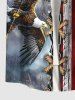 Plus Size 3D Lace Up Distressed Ombre Patriotic American Flag Eagle Print Button Pocket Shirt For Men -  