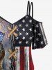 Plus Size Cold Shoulder 3D Lace Up Distressed Ombre Patriotic American Flag Eagle Print Cami T-shirt -  
