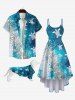 Pet's Turn-down Collar Turtle Gravel Ombre Sea Seaweed Print Hawaii Sea Creatures Button Shirt -  